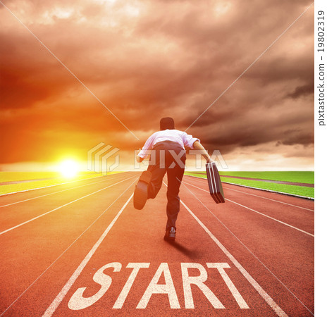 businessman running for race on the track businessman running for race on the track 19802319