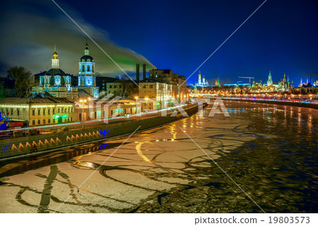 Stunning Panoramic night view of Moscow Kremlin 19803573