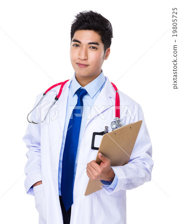 图库照片 young doctor hold with the file board