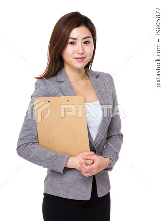 Asian businesswoman hold with clipboard Asian businesswoman hold with clipboard 19805872