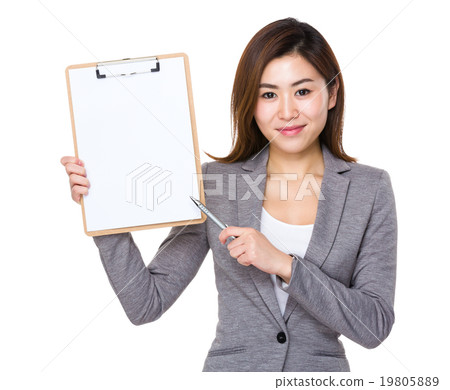 Young businesswoman show with balnk page of the board Young businesswoman show with balnk page of the board 19805889