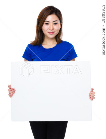 Asian woman hold with white banner Asian woman hold with white banner 19805915