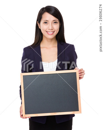 Asian businesswoman hold with black board Asian businesswoman hold with black board 19806274