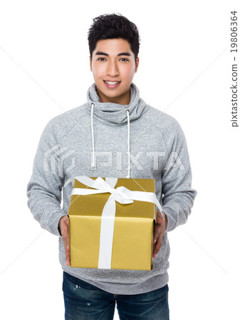 Asian man hold with gift box 19806364