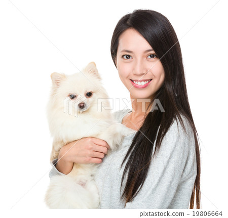 Asian woman with her puppy 19806664