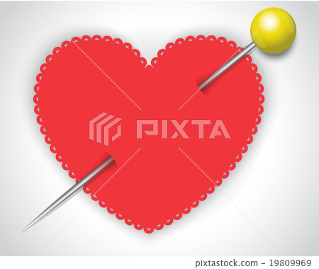 red paper heart pierced by a safety pin red paper heart pierced by a safety pin 19809969