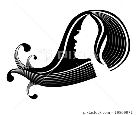 female silhouette in profile and hair with curls female silhouette in profile and hair with curls 19809971