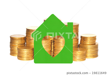 house symbol over golden coins isolated on white house symbol over golden coins isolated on white 19811649