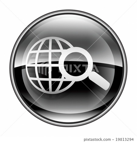 globe and magnifier icon black, isolated on white  19813294