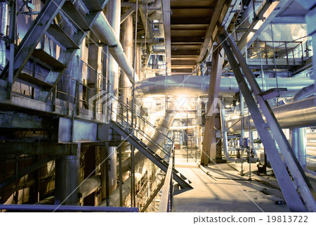 Industrial zone, Steel pipelines in blue tones 19813722