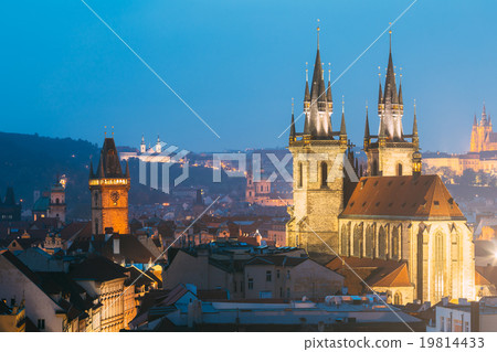 Night cityscape of Prague, Czech Republic. Old Night cityscape of Prague, Czech Republic. Old 19814433