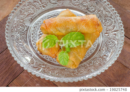 Fried Spring rolls food on crystal dish 19825748