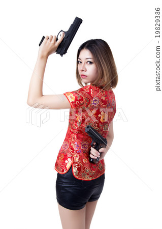 Beautiful woman with gun 19829386