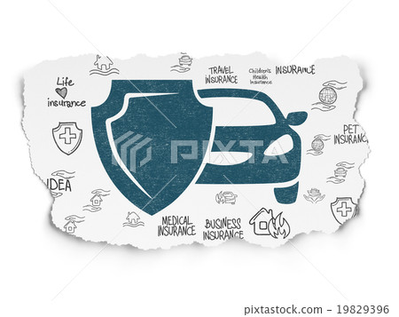 Insurance concept: Car And Shield on Torn Paper - Stock Illustration ...