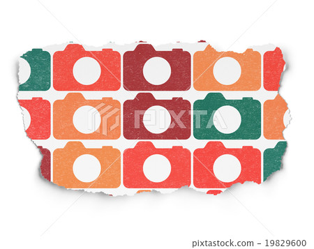 Camera Icon Decorating Paper Vacation concept: Photo Camera icons on Torn Paper - Stock Illustration ...