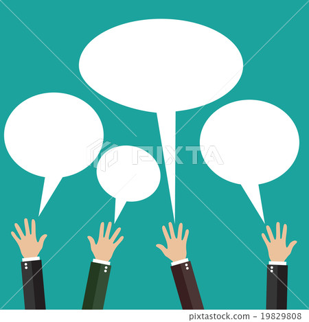 Hands raised with speech bubble. Hands raised with speech bubble. 19829808