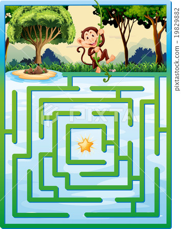 Maze puzzle with monkey in the jungle 19829882