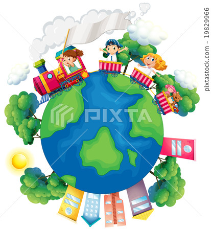 Children riding on train around the world Children riding on train around the world 19829966