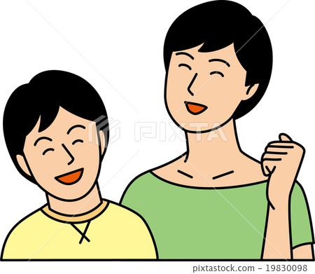 扮演膽量的母親與學校小學生擺在微笑 19830098