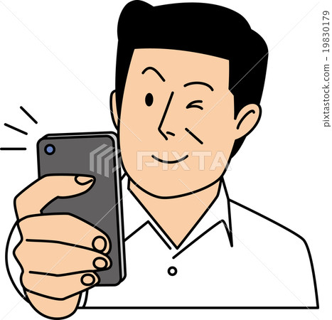 50's businessman to take self-taking with a smartphone 19830179