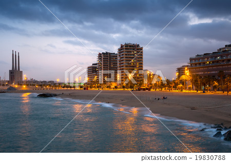 Beach of Badalona in evening Beach of Badalona in evening 19830788