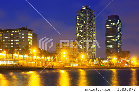 night view of skyscrapers and beach. Barcelona night view of skyscrapers and beach. Barcelona 19830878