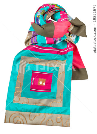 knotted patchwork silk scarf with square ornament knotted patchwork silk scarf with square ornament 19831675