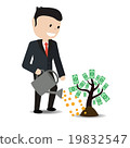 Businessman watering plant with dollar leaves. 19832547