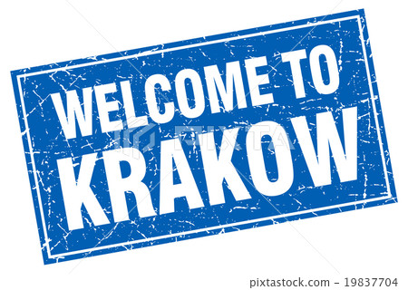 Krakow blue square grunge welcome to stamp 19837704