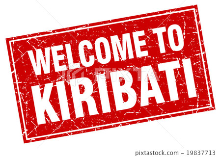 Kiribati red square grunge welcome to stamp 19837713