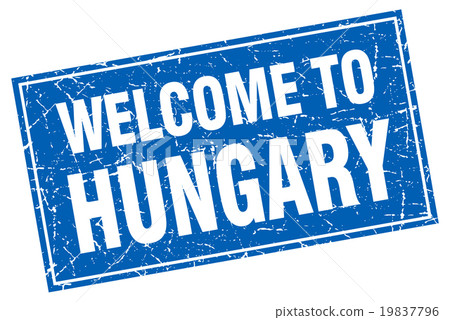 Hungary blue square grunge welcome to stamp 19837796