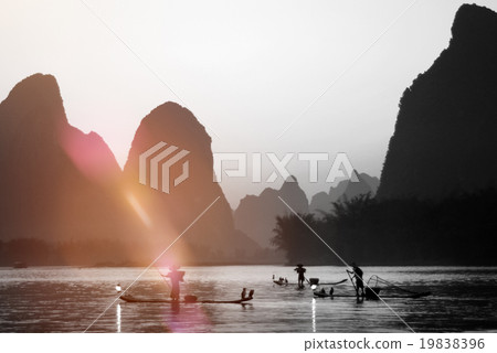 Silhouette of Fishermen in China Landscape Concept 19838396