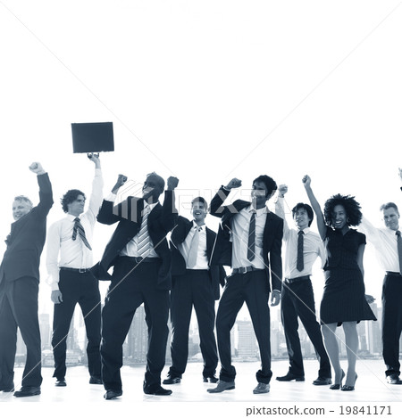 Business People Hands Raised Rooftop City Concept 19841171