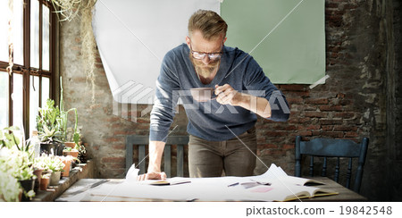 Man Working Determine Workspace Lifestyle Concept 19842548
