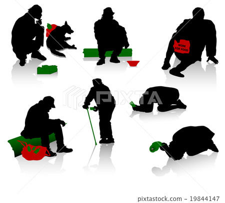 Silhouettes of beggars and homeless people Silhouettes of beggars and homeless people 19844147