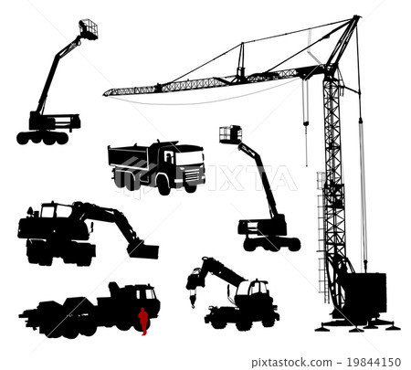 Detailed silhouettes of construction machinery 19844150