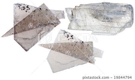 set of Muscovite mica pieces isolated on white 19844794
