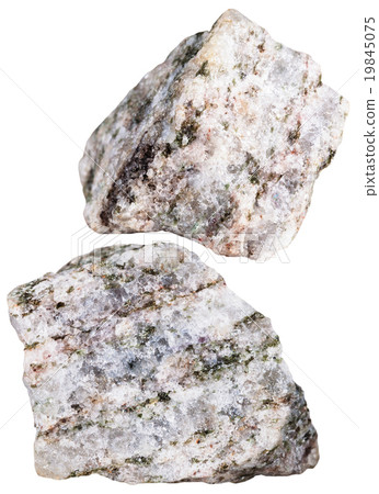 two pieces of Apatite mineral stone isolated 19845075