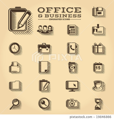 Office and Business engraved icons set 19846866