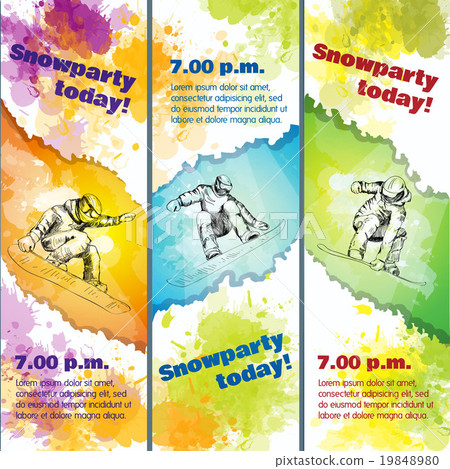 Snowparty banners with snowboarders Snowparty banners with snowboarders 19848980