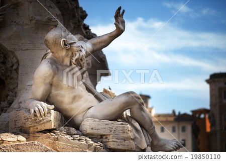 Statue in Fountain, Piazza Navona, Rome, Italy Statue in Fountain, Piazza Navona, Rome, Italy 19850110