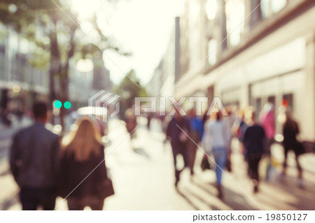 people in bokeh, street of London 19850127