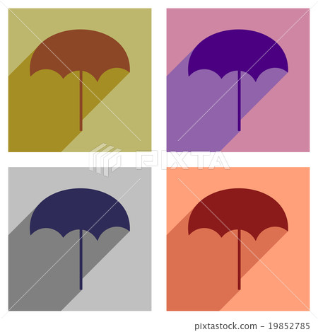 Set of flat icons with long shadow Beach umbrella 19852785