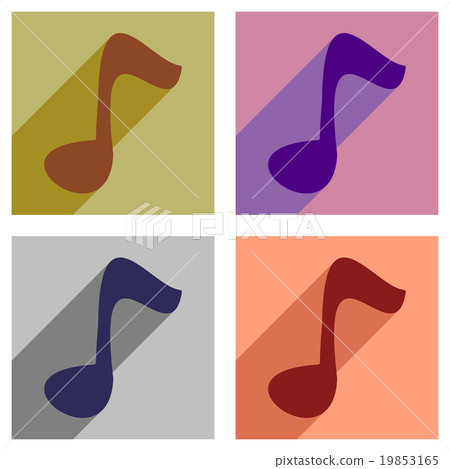 Set of flat icons with long shadow musical note Set of flat icons with long shadow musical note 19853165