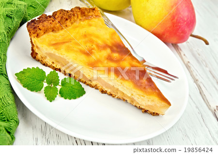Pie pear with sour cream on board Pie pear with sour cream on board 19856424
