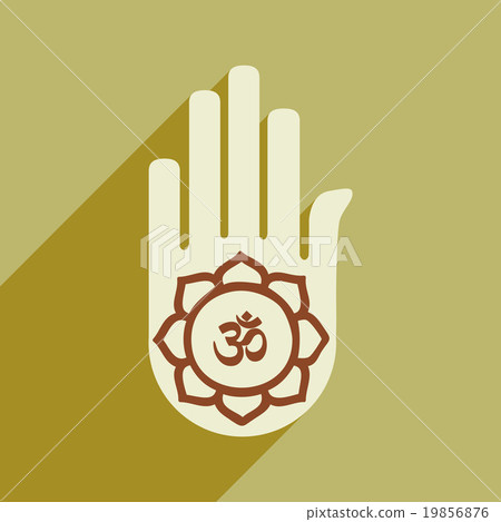 Modern flat icon with long shadow hand sign of om Modern flat icon with long shadow hand sign of om 19856876