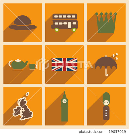 Set of flat icons with long shadow United Kingdom Set of flat icons with long shadow United Kingdom 19857019