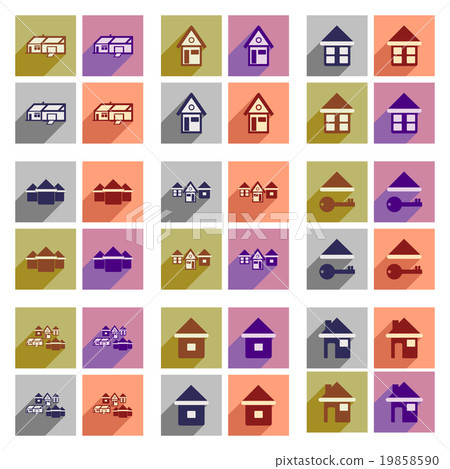 Set of flat icons with long shadow house - Stock Illustration [19858590 ...