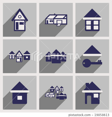 Set of flat icons with long shadow house - Stock Illustration [19858613 ...