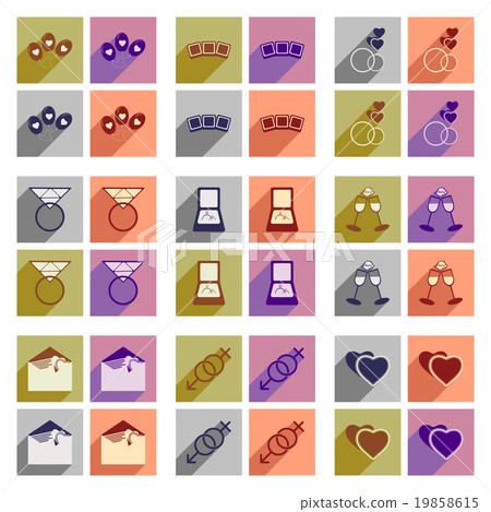 Set of flat icons with long shadow wedding -插圖素材 [19858615] - PIXTA圖庫